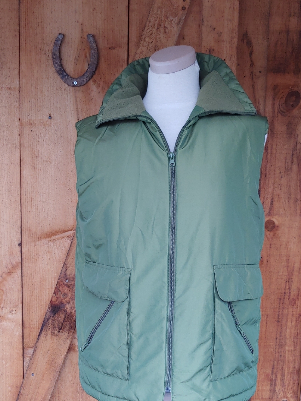 Women's Olive Green Insulated Puffer Vest - Olsen Zipper Front